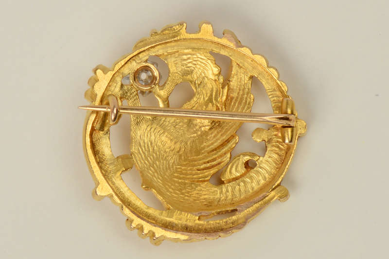 Art Nouveau 18k Diamond Gryphon Dragon Brooch