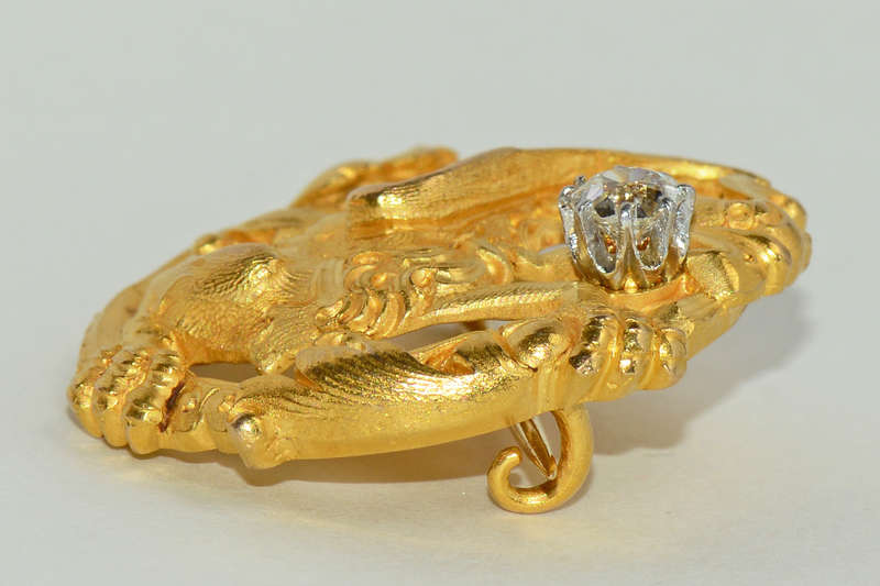 Art Nouveau 18k Diamond Gryphon Dragon Brooch