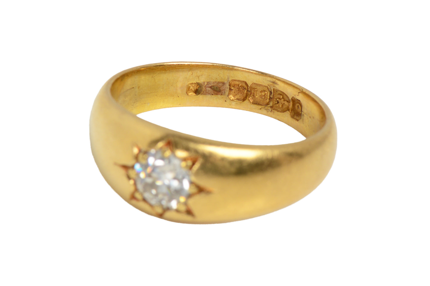 Solitaire Old European Cut 18k Gold Ring From 1899