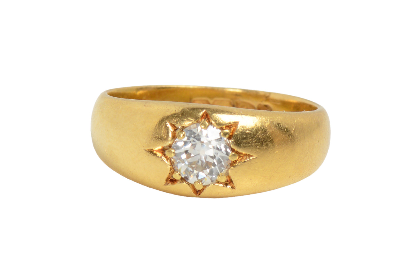 Solitaire Old European Cut 18k Gold Ring From 1899