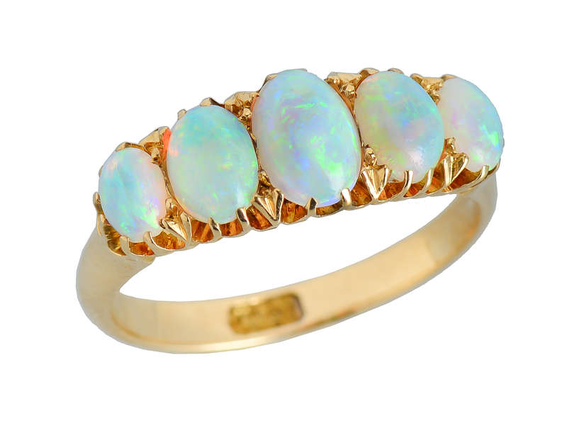 Edwardian Five Graduated Opal 18k Ring