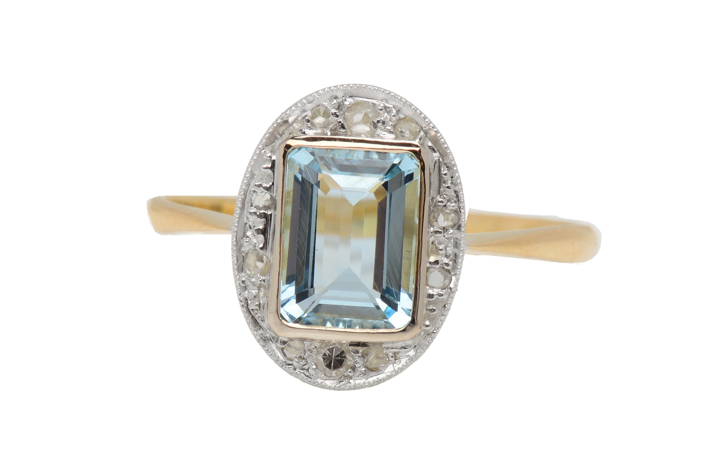 French Aquamarine Rose Cut Diamond Ring