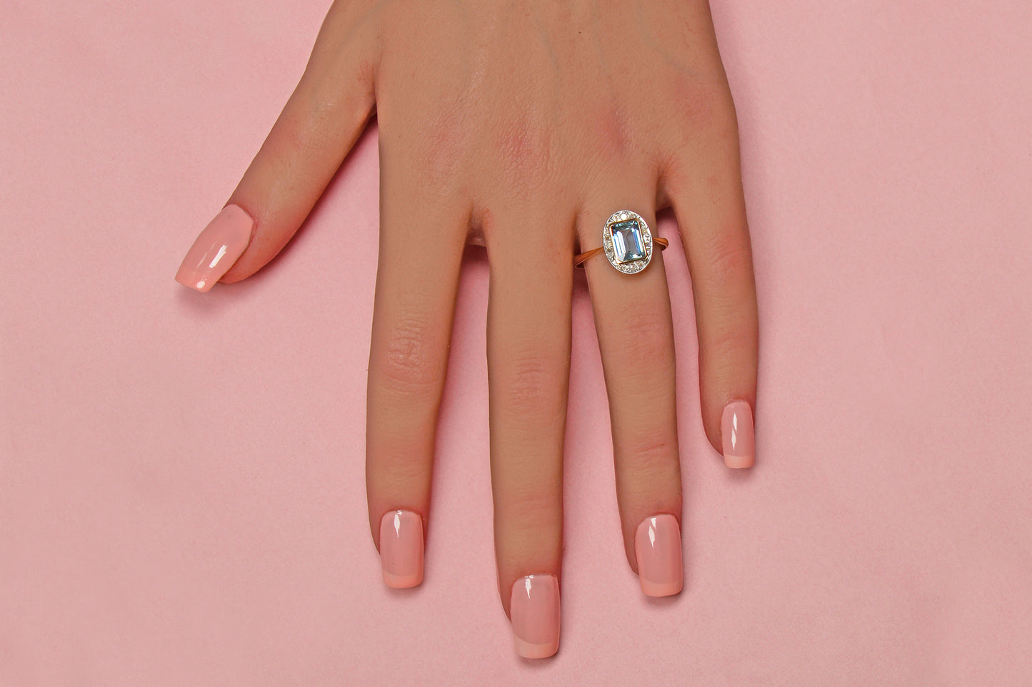 French Aquamarine Rose Cut Diamond Ring