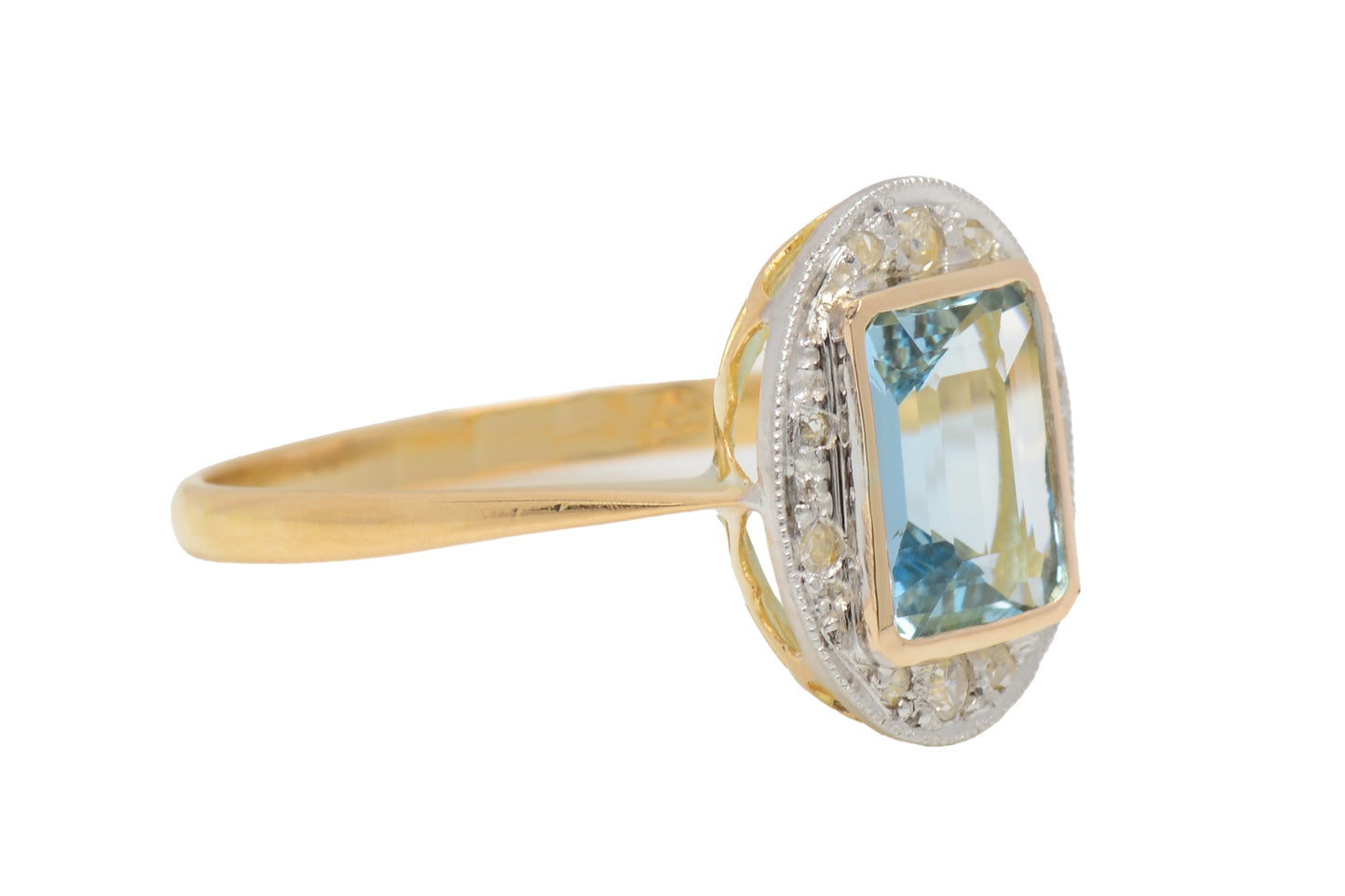 French Aquamarine Rose Cut Diamond Ring