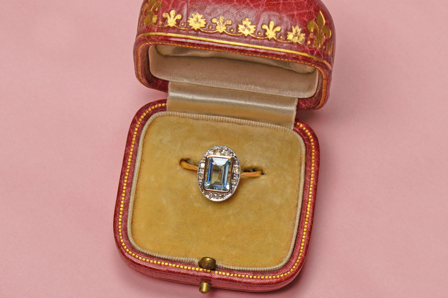 French Aquamarine Rose Cut Diamond Ring