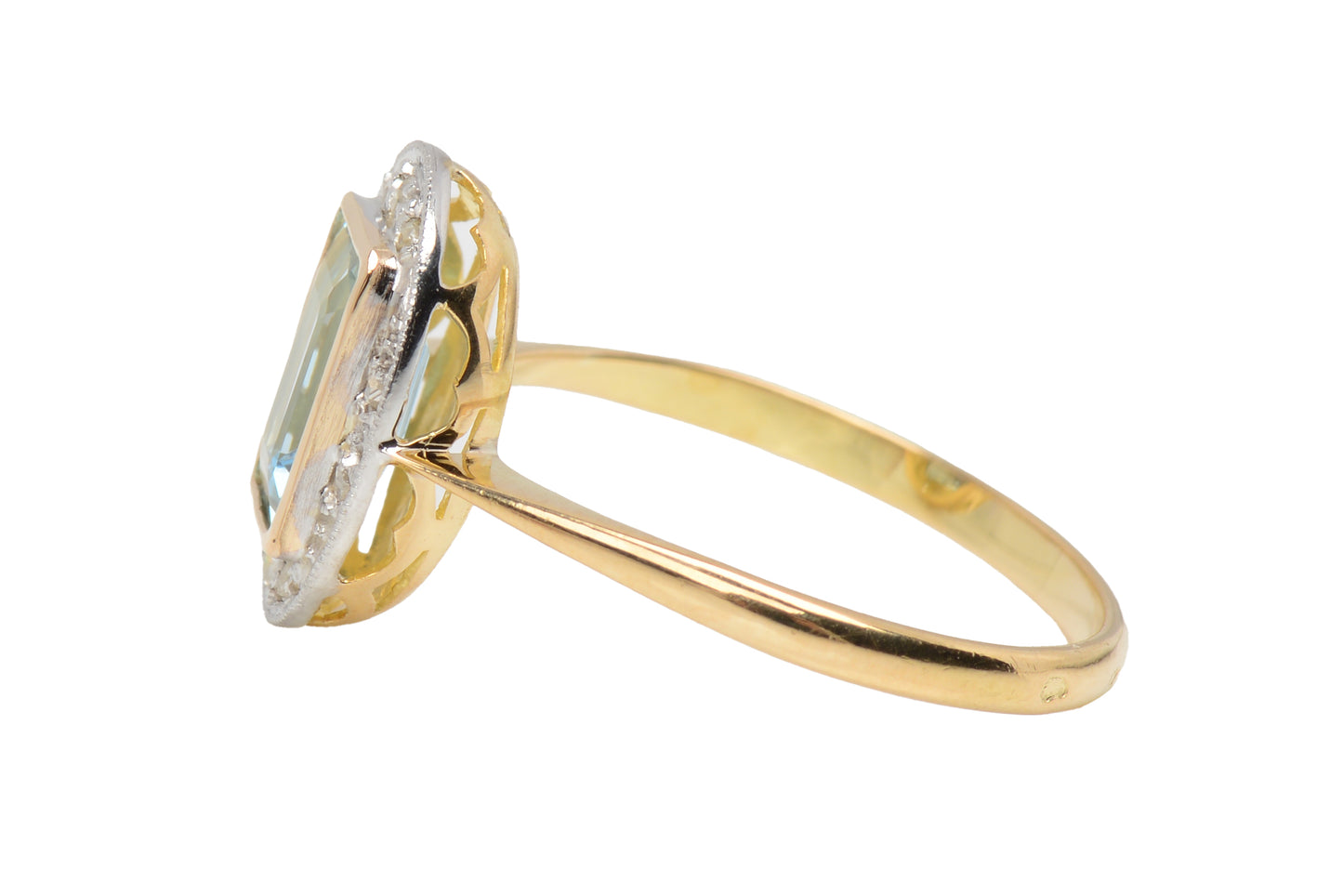 French Aquamarine Rose Cut Diamond Ring