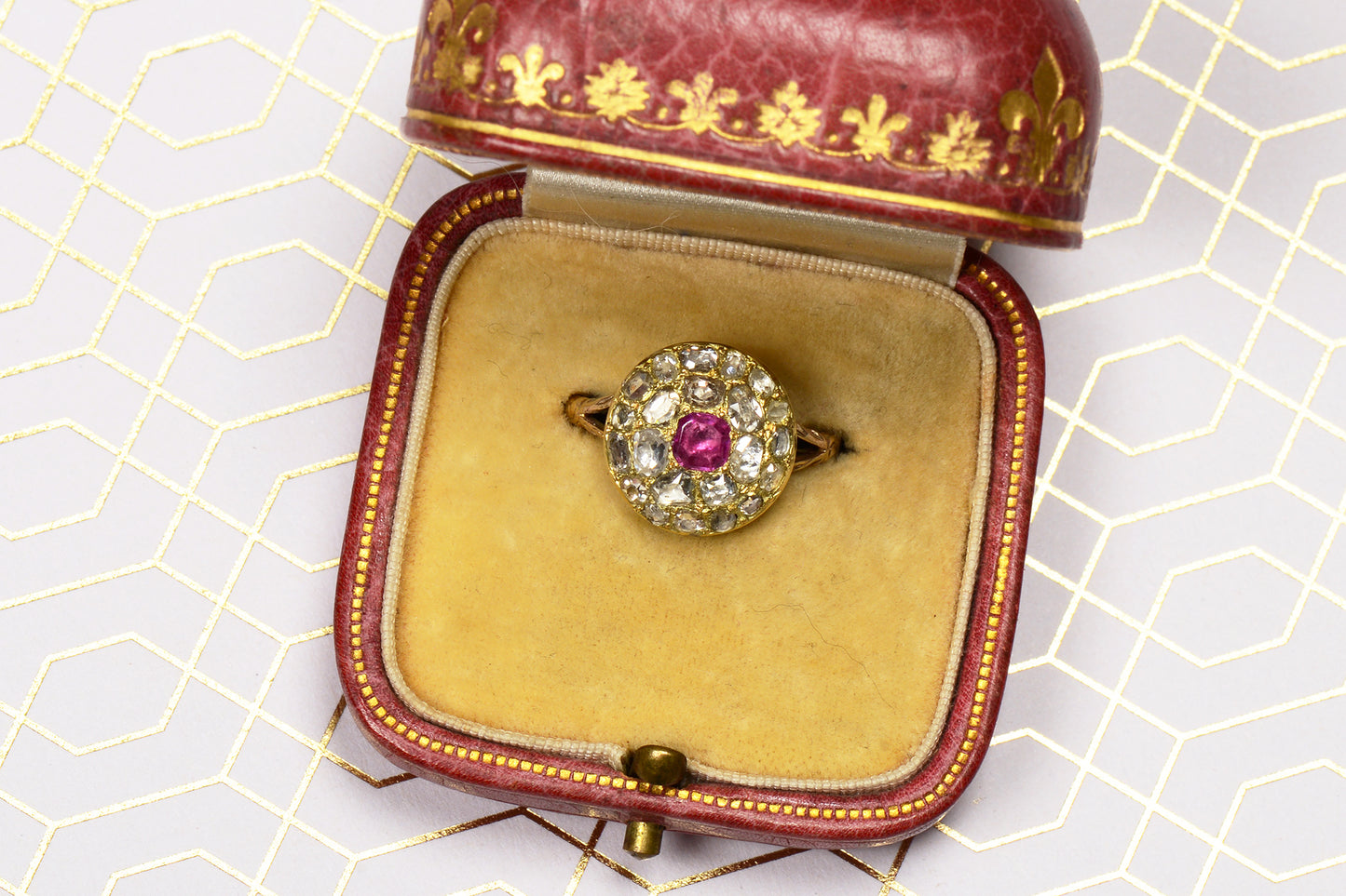 Antique Georgian Ruby and Diamond Cluster RIng