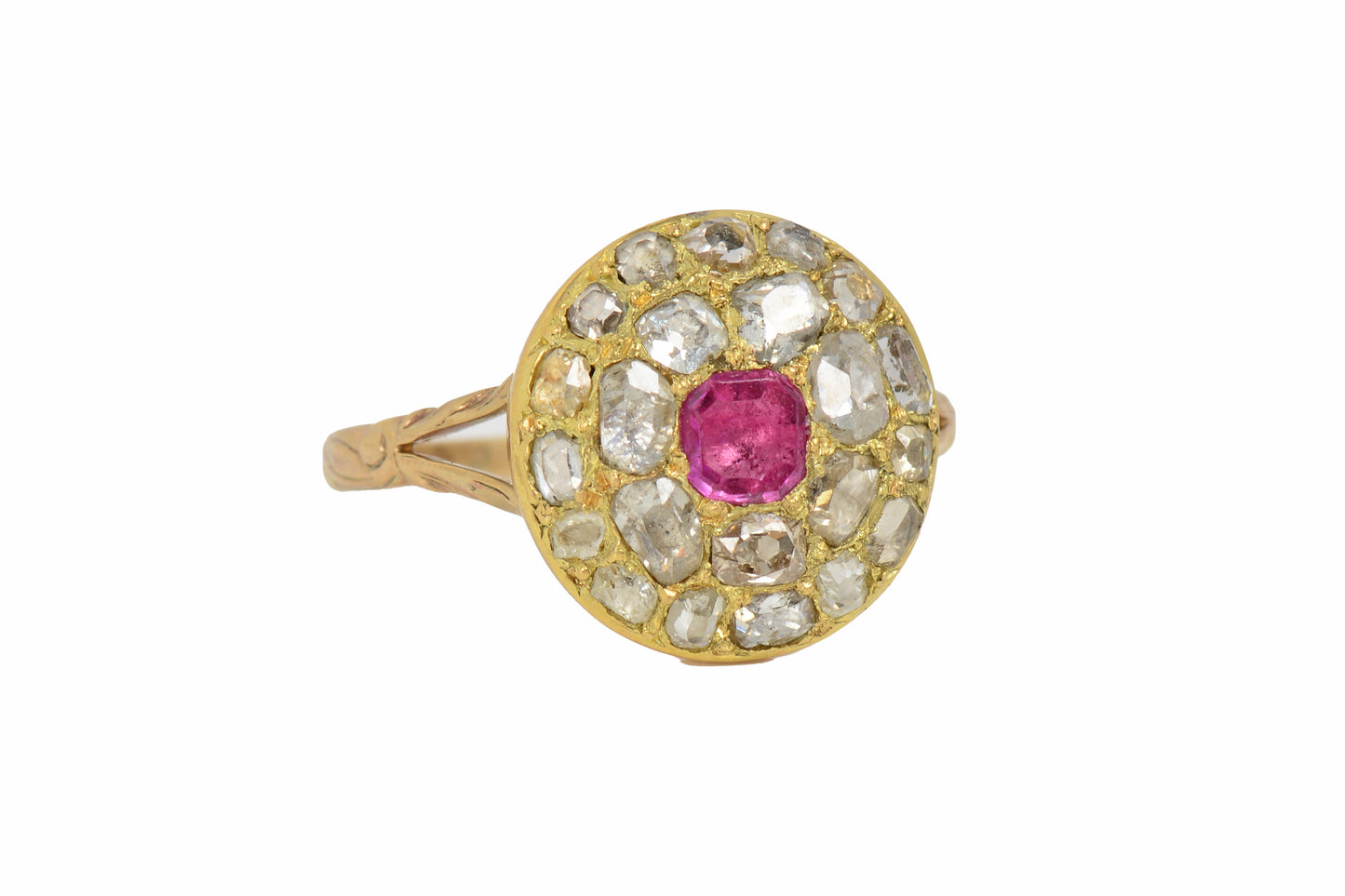 Antique Georgian Ruby and Diamond Cluster RIng