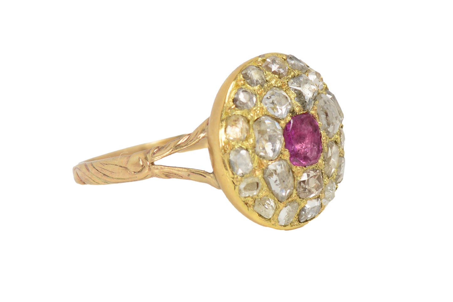 Antique Georgian Ruby and Diamond Cluster RIng