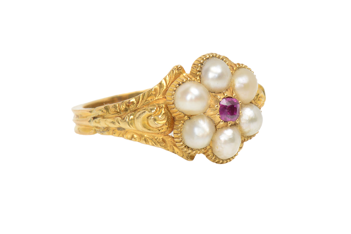Georgian Antique Pearl Ruby Locket Ring