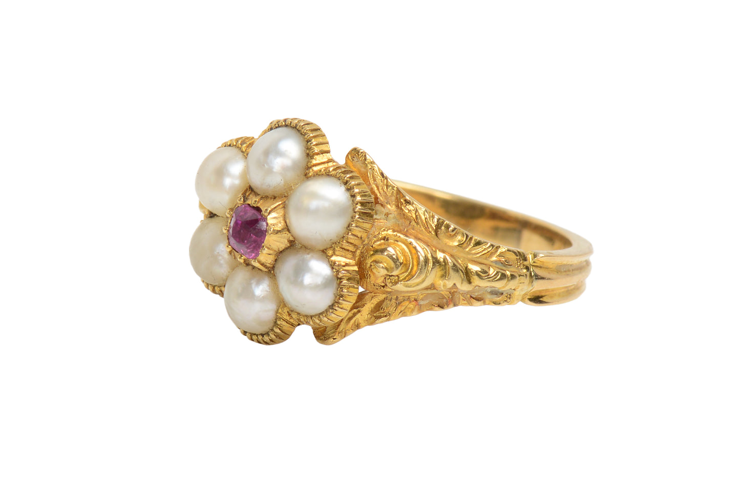 Georgian Antique Pearl Ruby Locket Ring