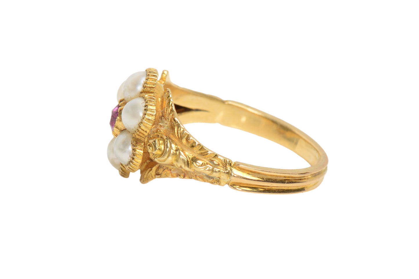 Georgian Antique Pearl Ruby Locket Ring