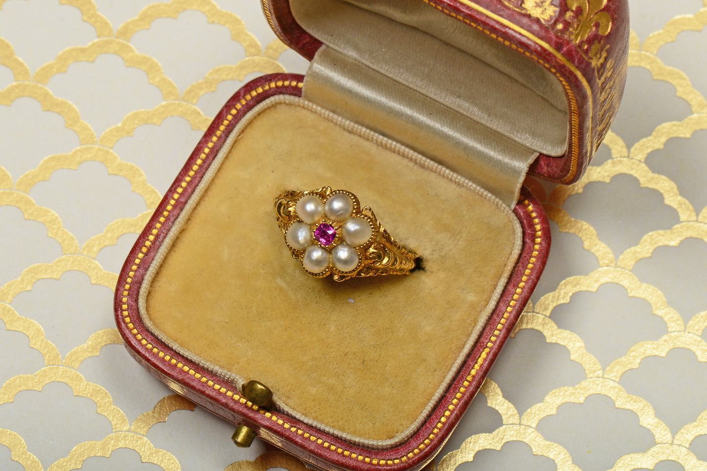 Georgian Antique Pearl Ruby Locket Ring