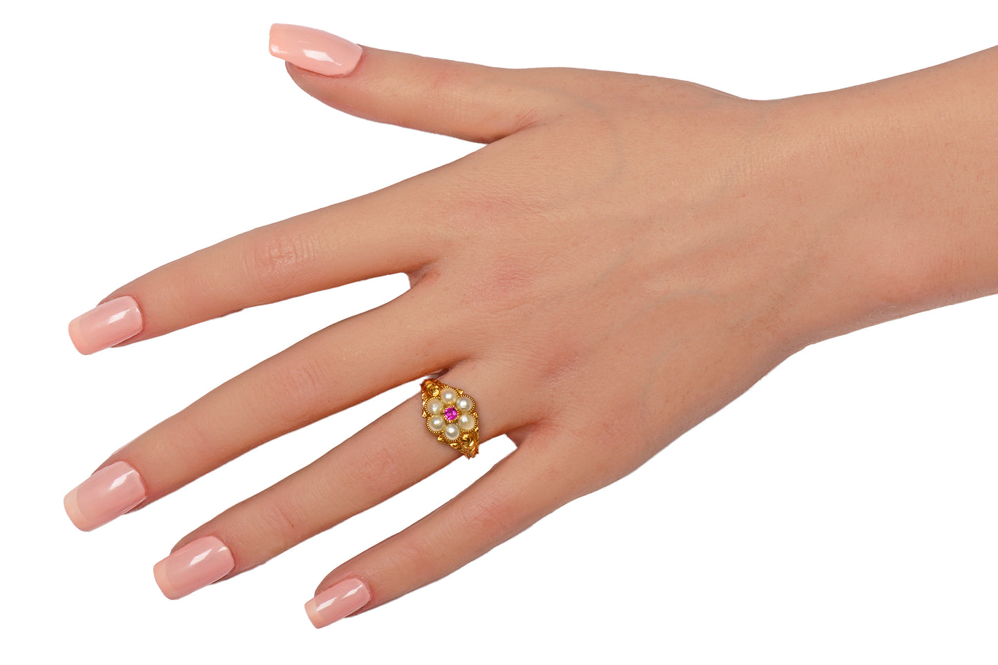 Georgian Antique Pearl Ruby Locket Ring