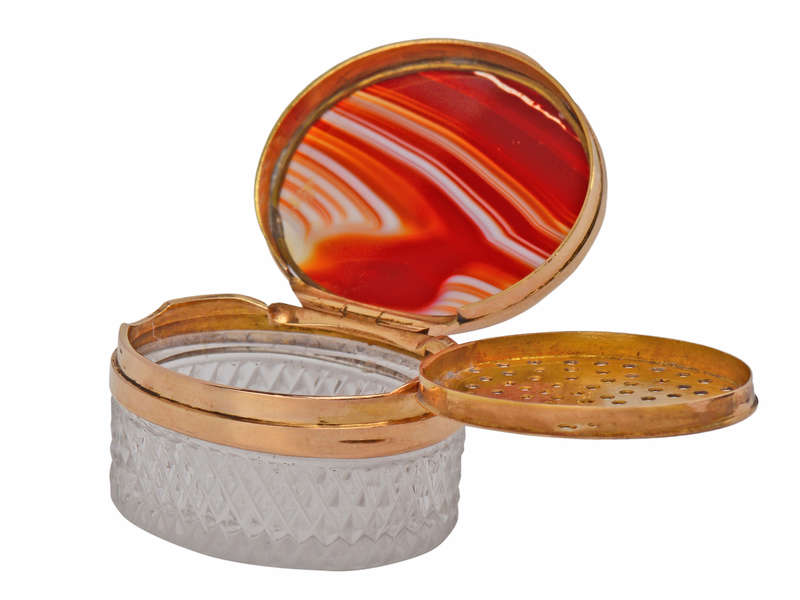 Georgian Gold Agate & Cut Glass Vinaigrette Box