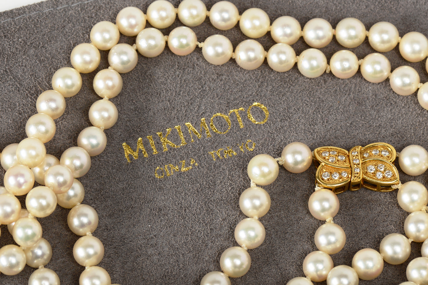 Mikimoto Double Strand of Cultured Akoya Pearls & Diamond Clasp