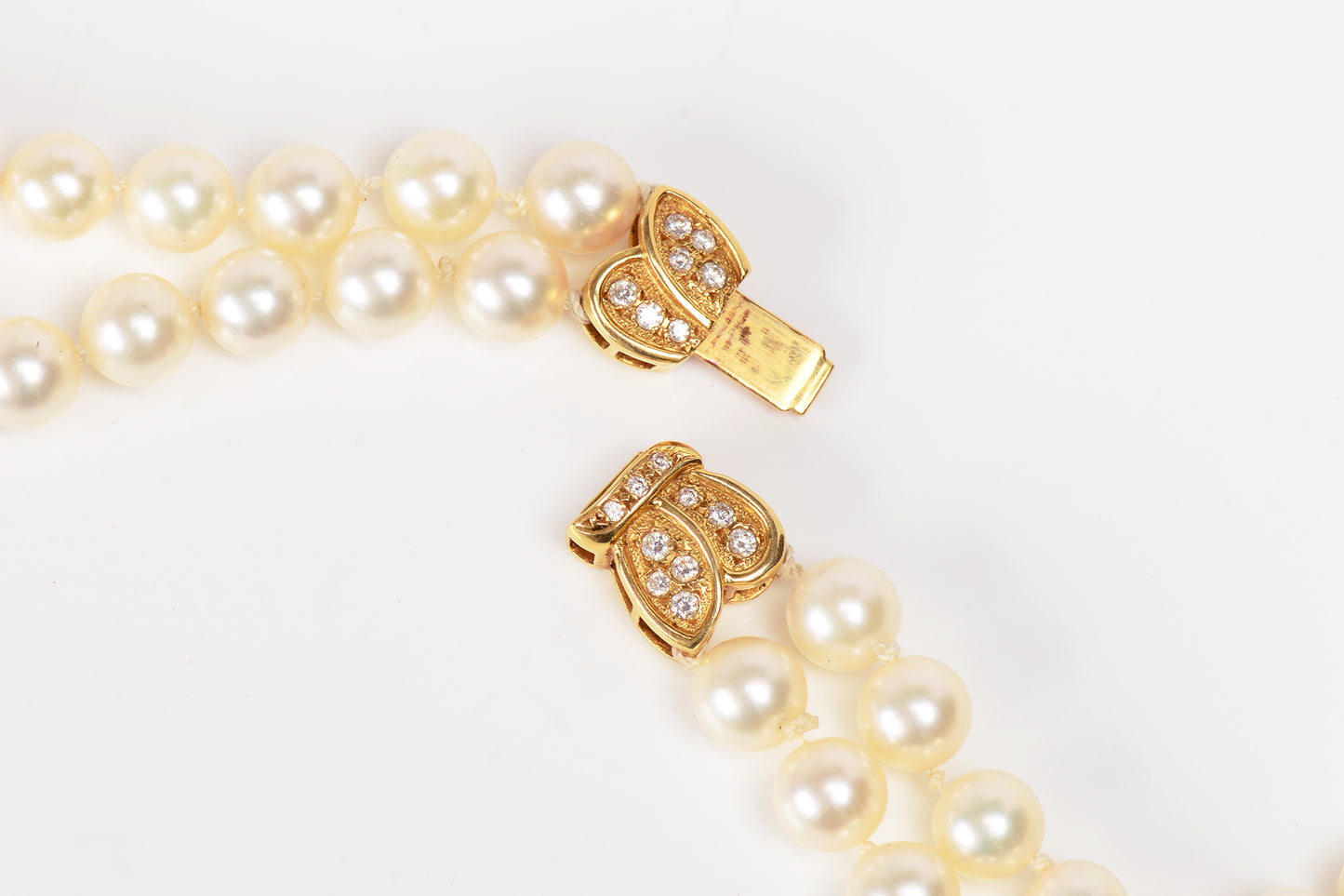 Mikimoto Double Strand of Cultured Akoya Pearls & Diamond Clasp