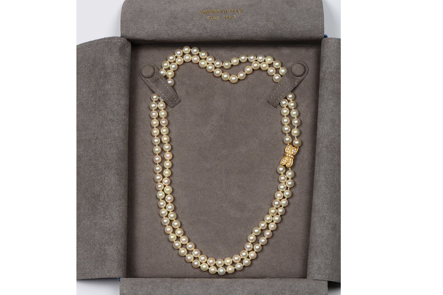 Mikimoto Double Strand of Cultured Akoya Pearls & Diamond Clasp