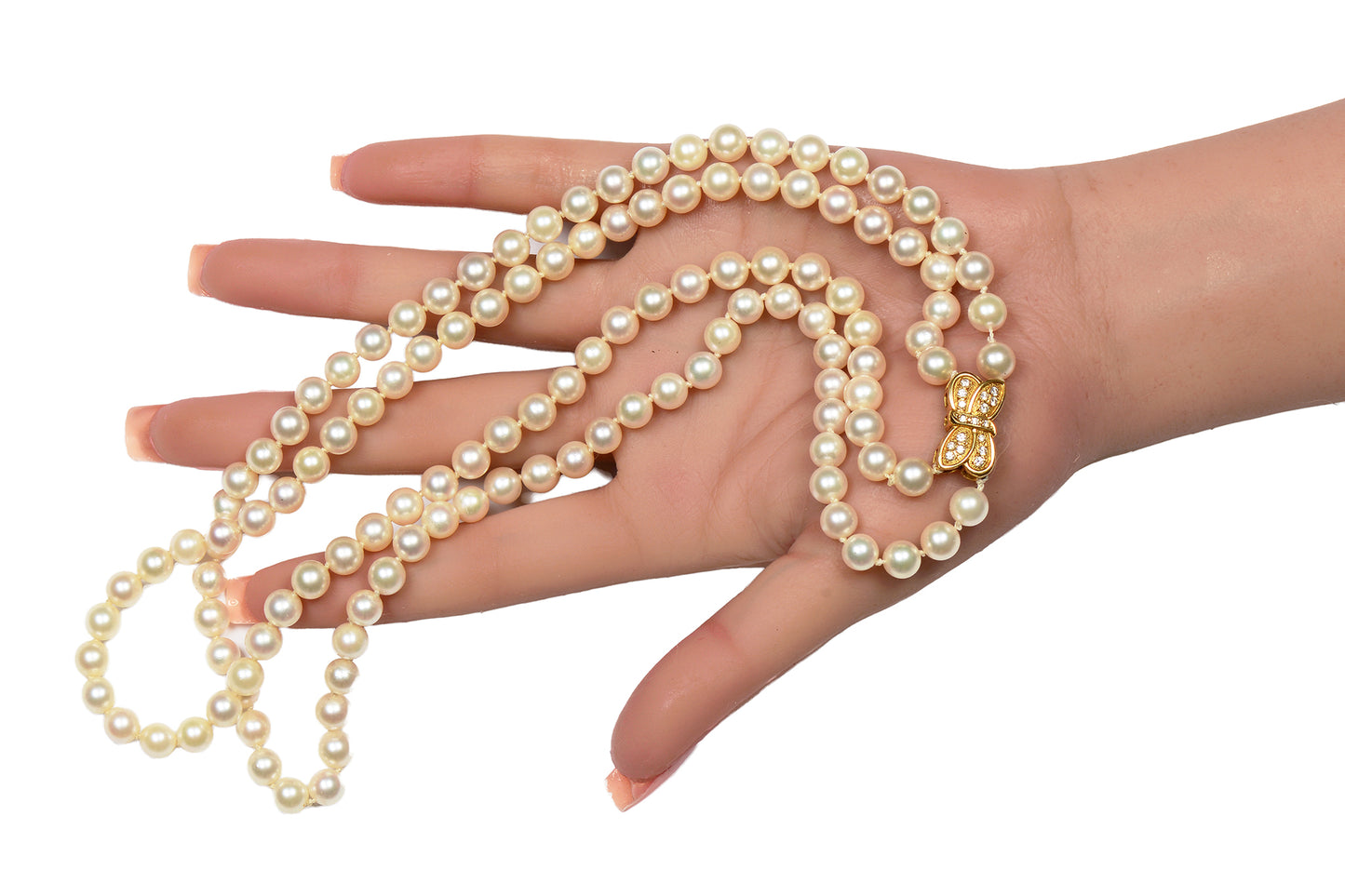 Mikimoto Double Strand of Cultured Akoya Pearls & Diamond Clasp