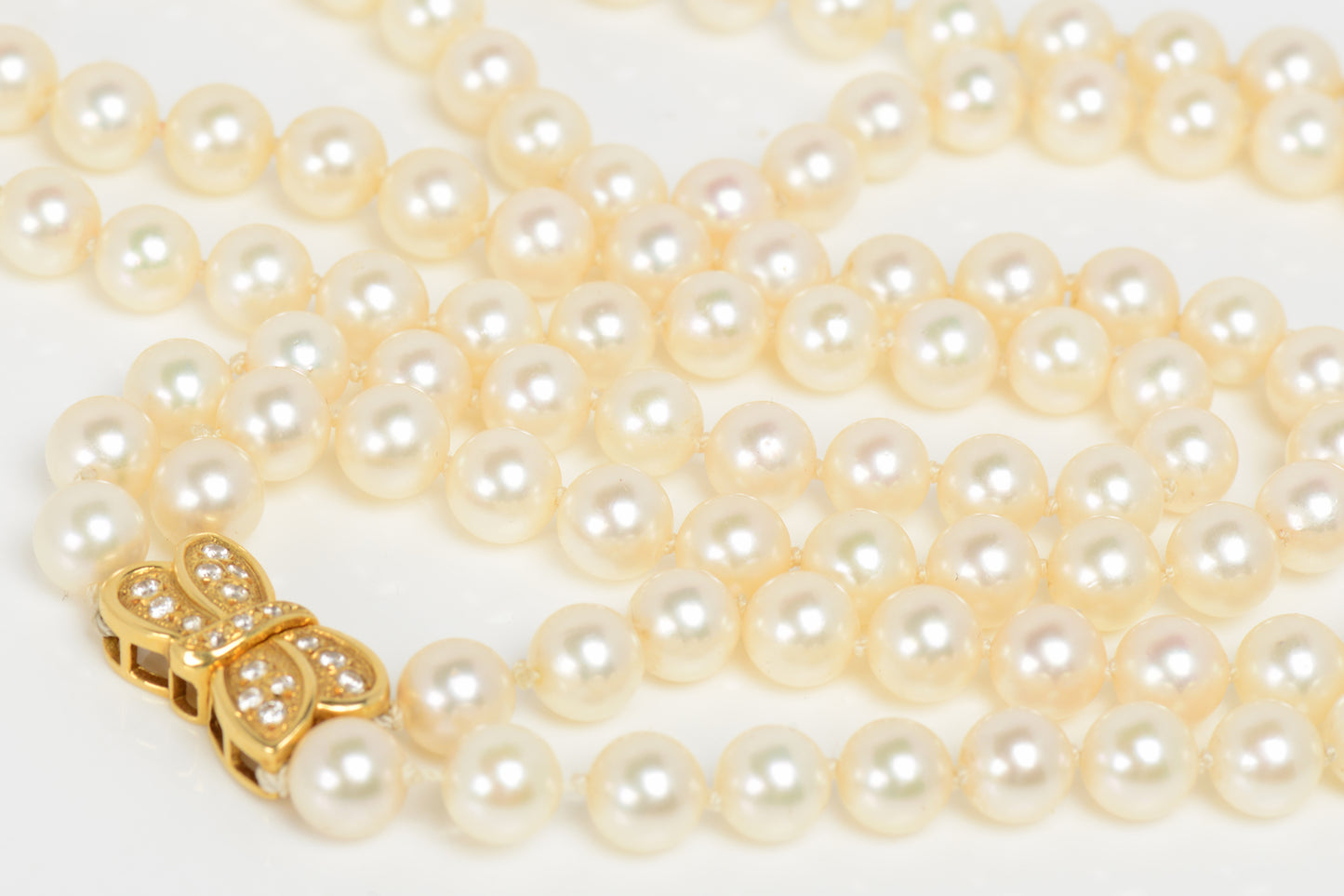 Mikimoto Double Strand of Cultured Akoya Pearls & Diamond Clasp