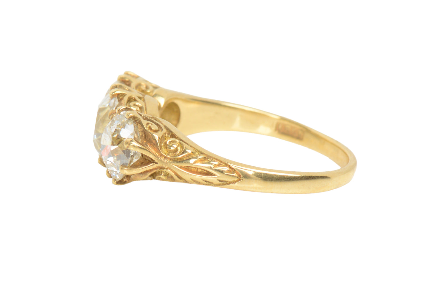 Three Old European Cut Diamond Trilogy Ring of 3.16 Carats