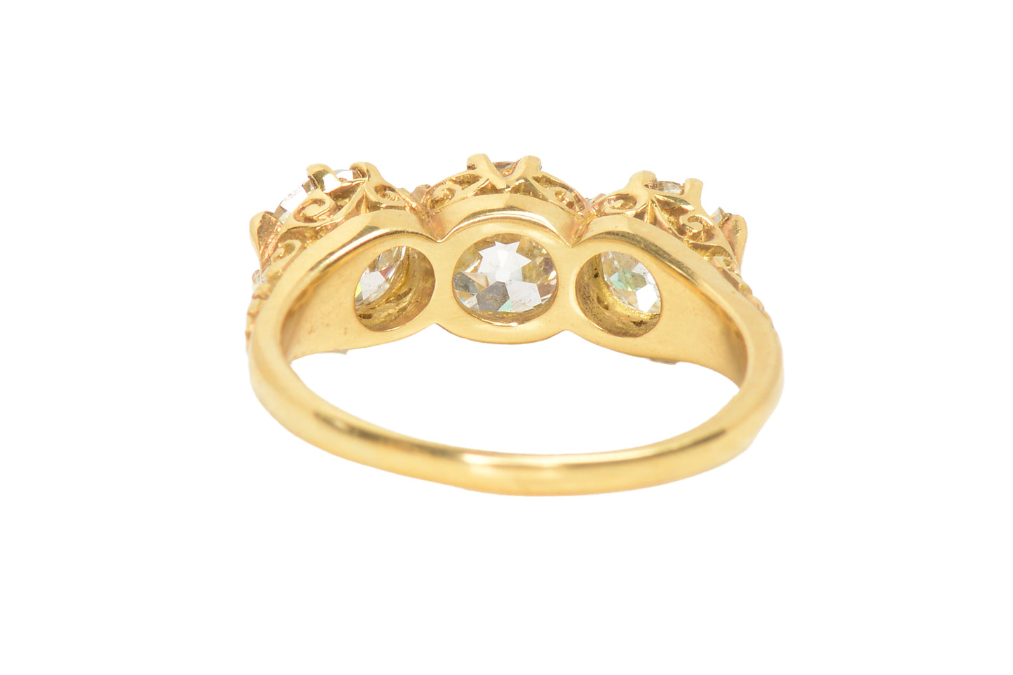 Three Old European Cut Diamond Trilogy Ring of 3.16 Carats