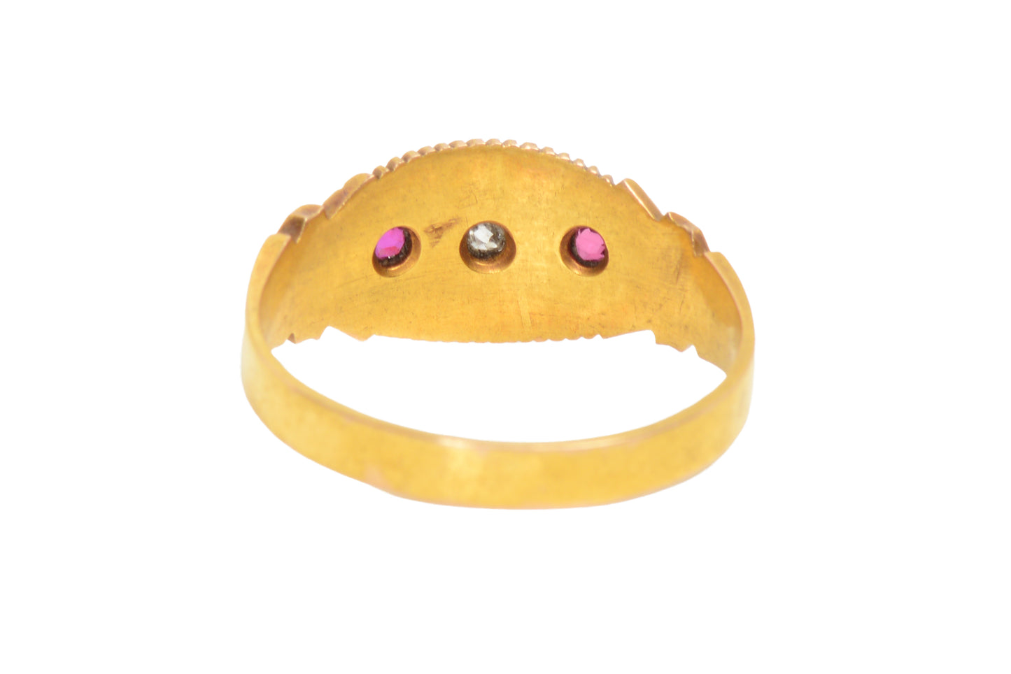 Ruby Diamond Gypsy Set Gold Ring from 1895