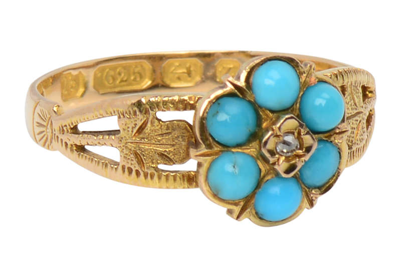 Antique Turquoise Flower & Leaf Ring of 1899