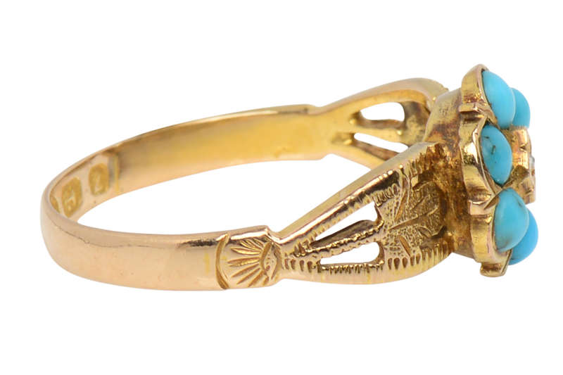 Antique Turquoise Flower & Leaf Ring of 1899