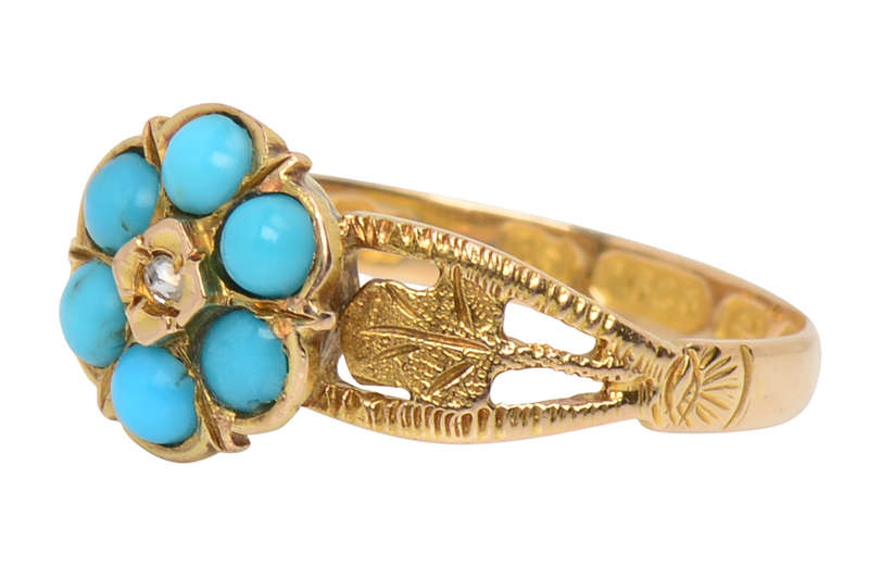 Antique Turquoise Flower & Leaf Ring of 1899