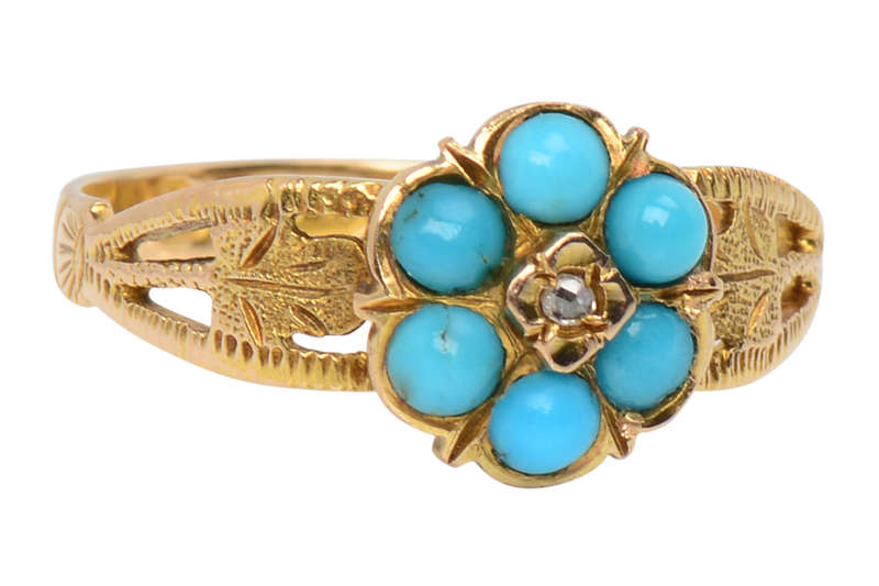 Antique Turquoise Flower & Leaf Ring of 1899