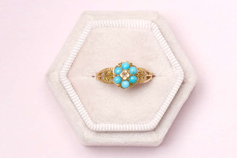 Antique Turquoise Flower & Leaf Ring of 1899