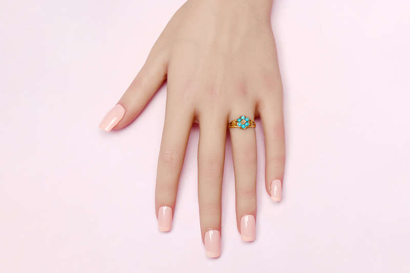Antique Turquoise Flower & Leaf Ring of 1899