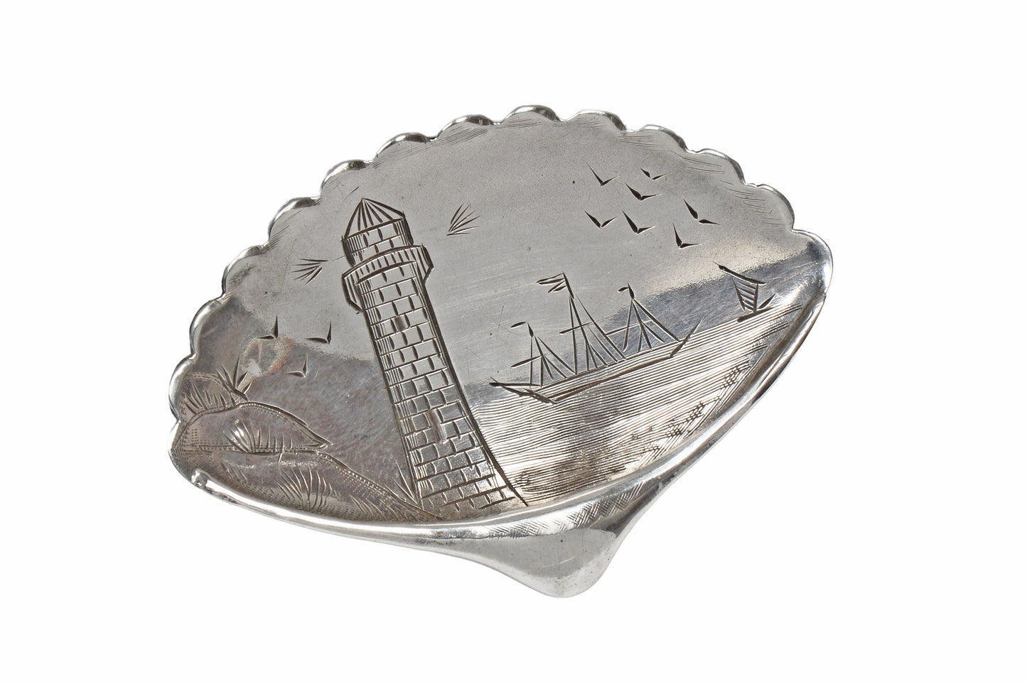 Silver Shell Motif Seascape Brooch & Earrings in box