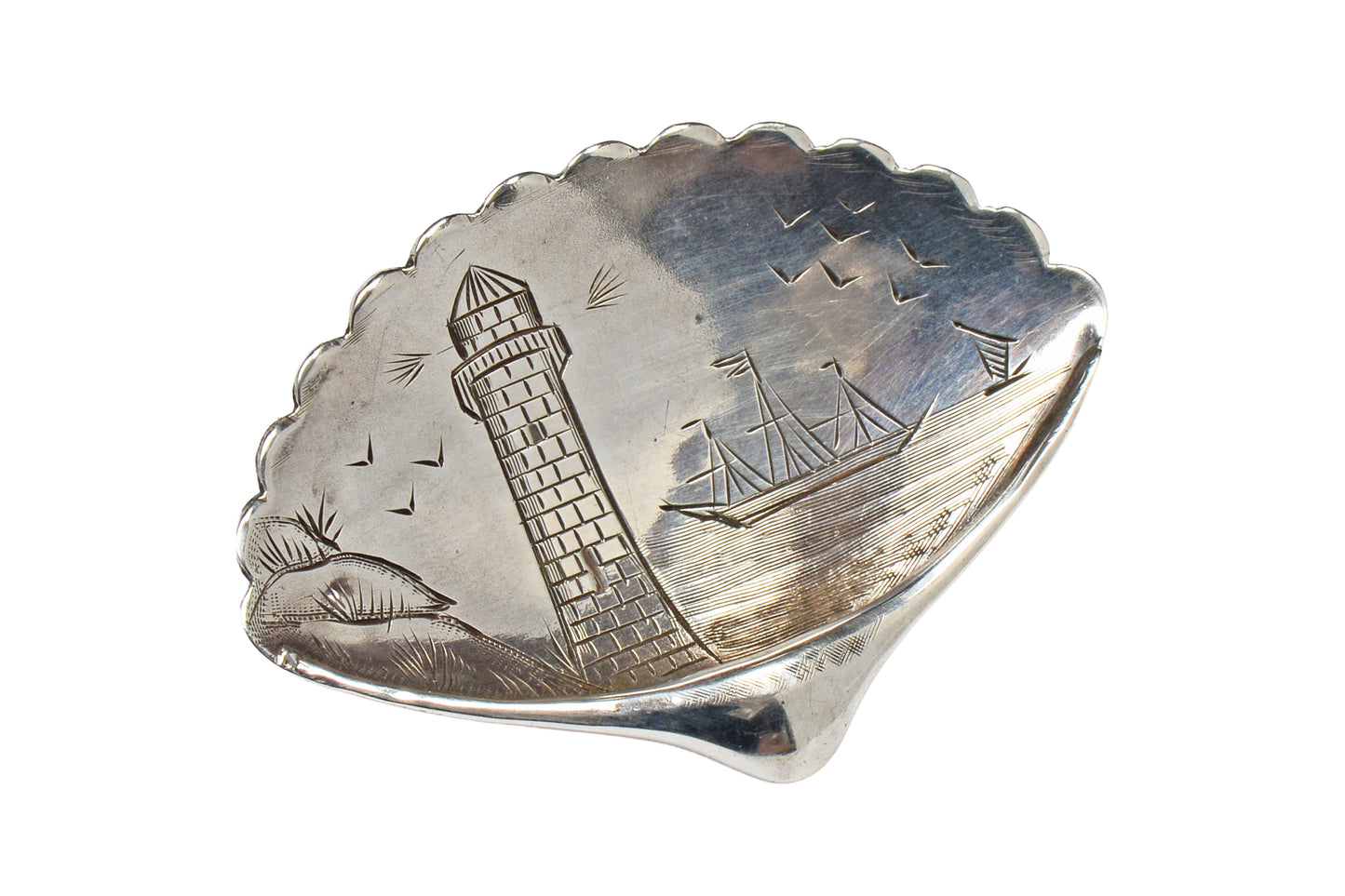 Silver Shell Motif Seascape Brooch & Earrings in box
