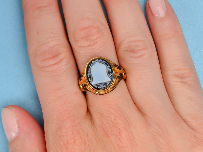 In Memory - Victorian Enamel Crest Ring of 1859