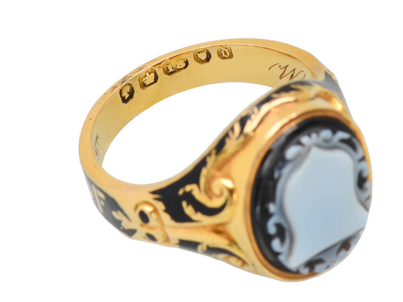 In Memory - Victorian Enamel Crest Ring of 1859