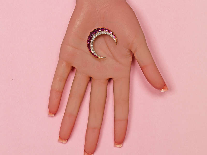 Vermillion Sky - Antique Ruby Crescent Moon Pendant Brooch