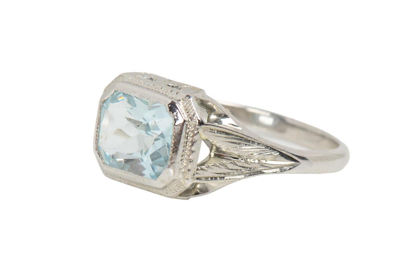 Vintage Aquamarine 14k White Gold Ring c. 1930