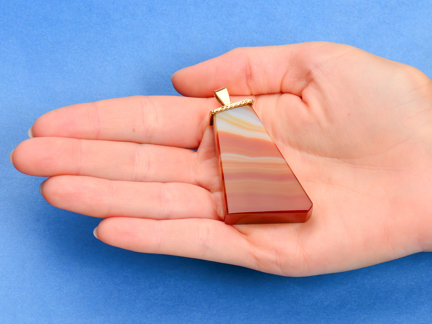 Chunky Gender Neutral Vintage Gold Banded Agate Pendant