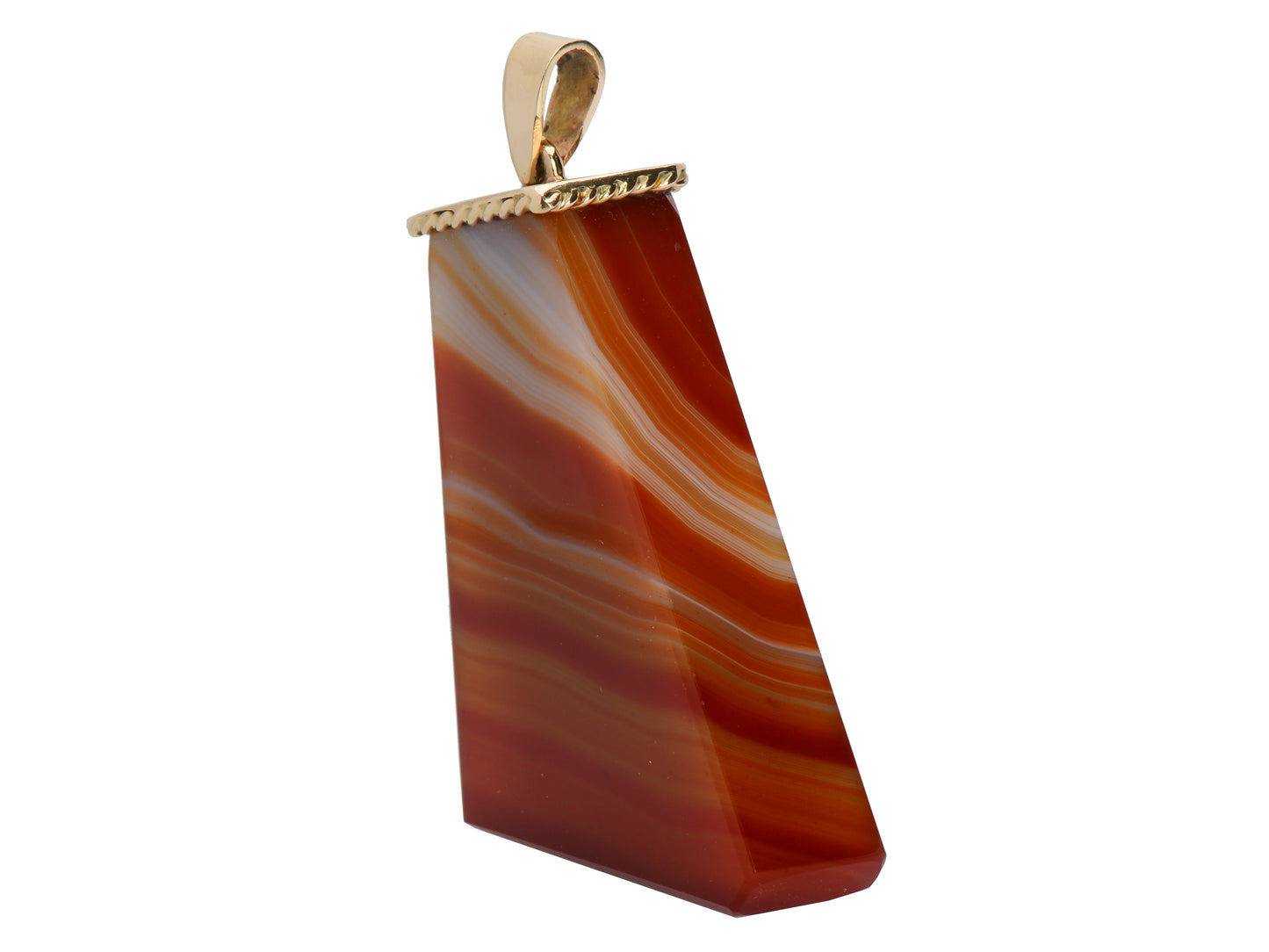 Chunky Gender Neutral Vintage Gold Banded Agate Pendant