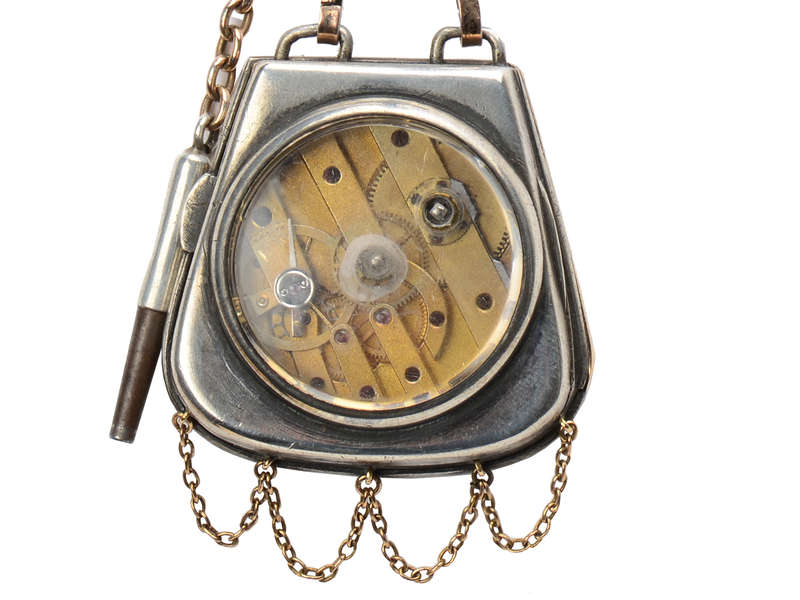 Amazing Dog Motif Silver & Gold Chatelaine Watch