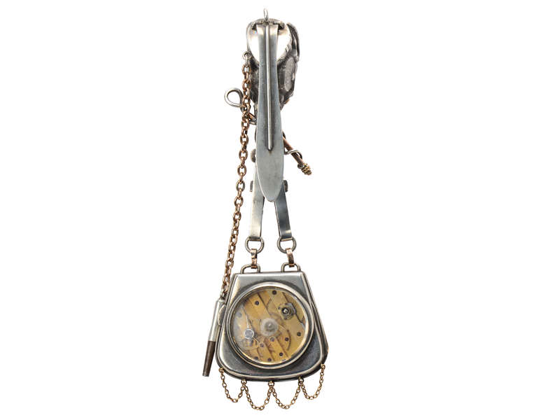 Amazing Dog Motif Silver & Gold Chatelaine Watch