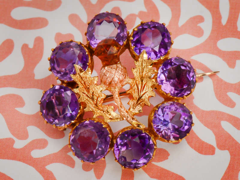 Amethyst Citrine Antique Thistle Brooch Pendant