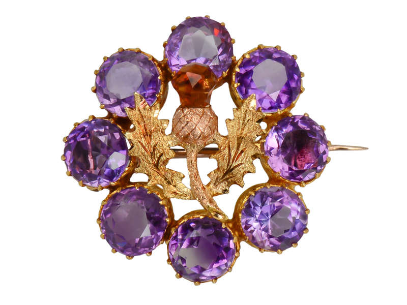 Amethyst Citrine Antique Thistle Brooch Pendant