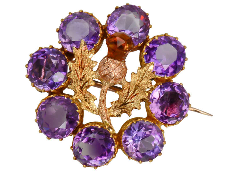 Amethyst Citrine Antique Thistle Brooch Pendant