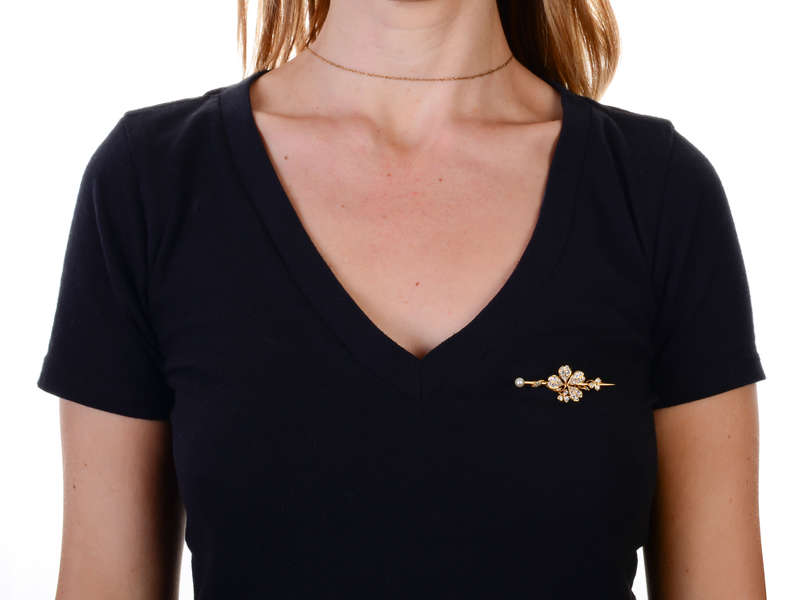 Antique Diamond Clover Pearl Brooch