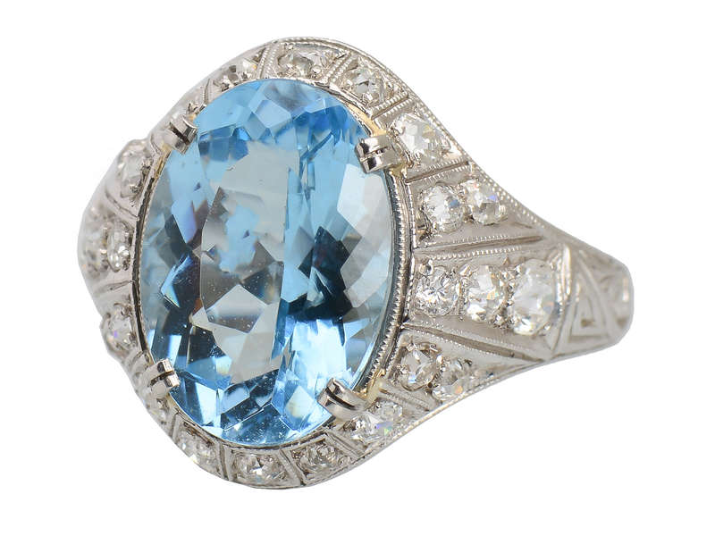 Aquamarine Platinum Diamond Ring of 1923