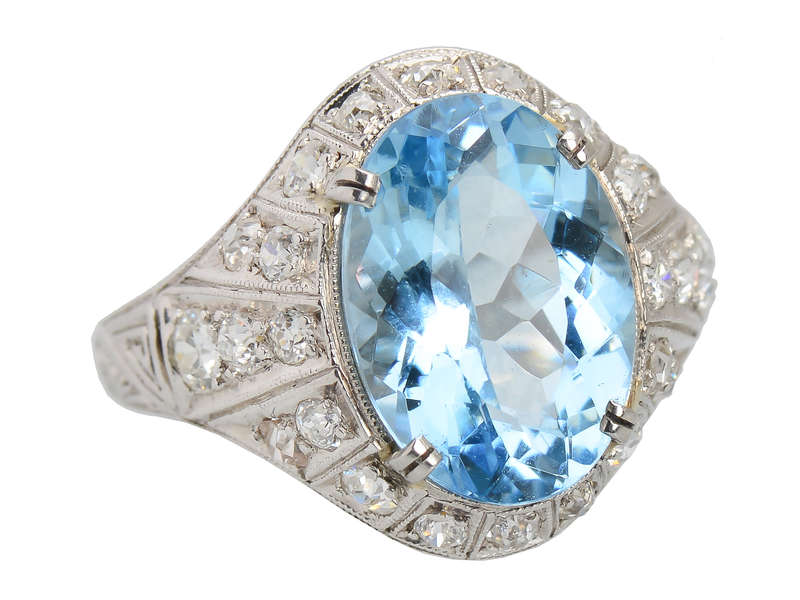 Aquamarine Platinum Diamond Ring of 1923
