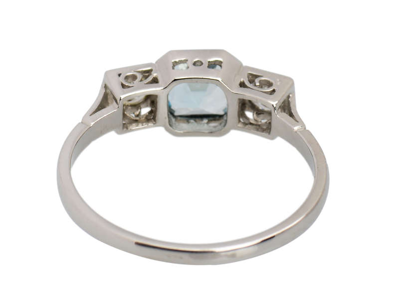 Aquamarine Diamond Platinum Trilogy Ring